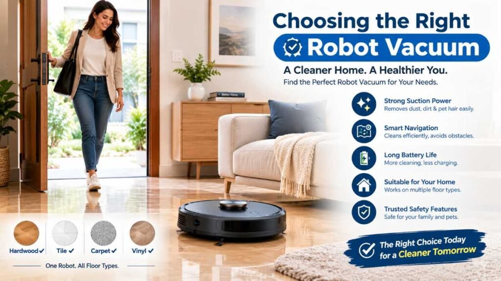 Homeowner enjoying clean floors maintained by a robot vacuum