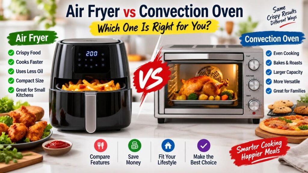 Air fryer vs convection oven comparison on a modern kitchen counter
