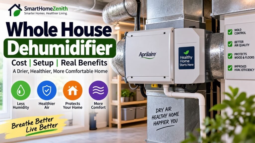 Modern central whole house dehumidifier cost setup connected to main HVAC ductwork