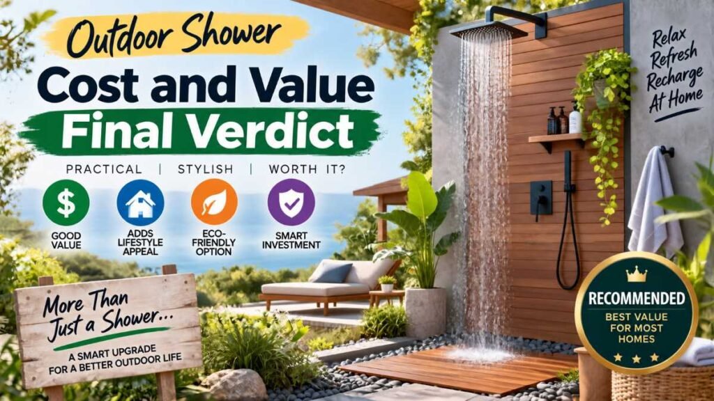 High-value cedar hot and cold outdoor shower setup