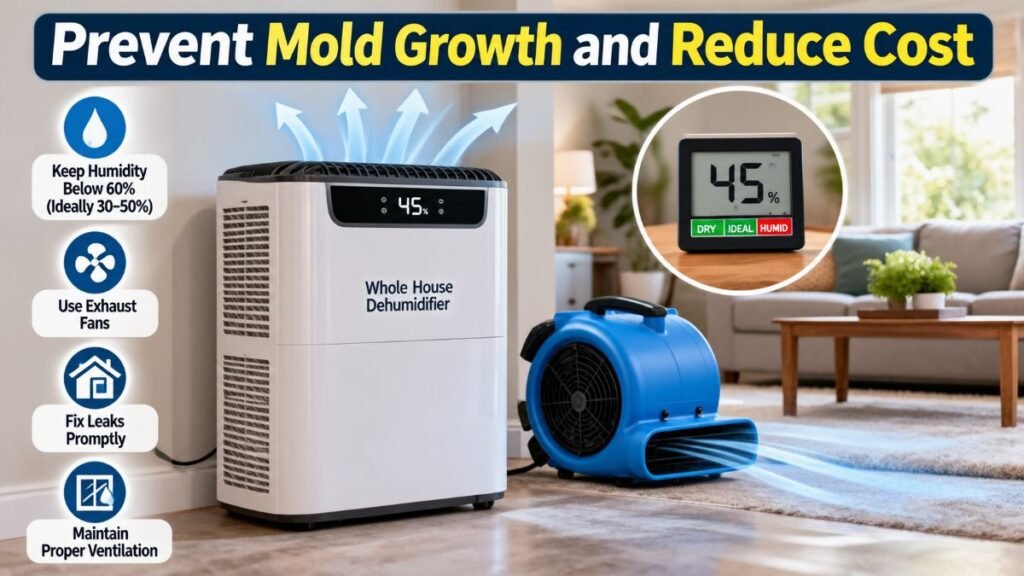 Dehumidifier unit keeping moisture low to minimize Mold Removal Cost