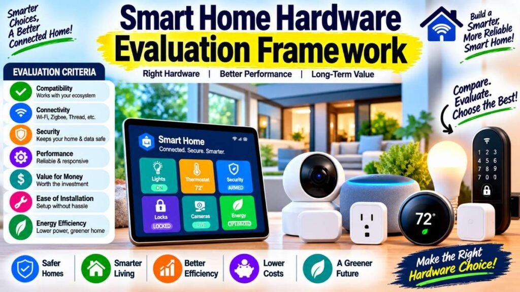 Four core criteria diagram for choosing smart home hardware products.