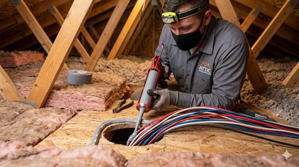 Professional air sealing pre-work influencing the total attic insulation cost quote.