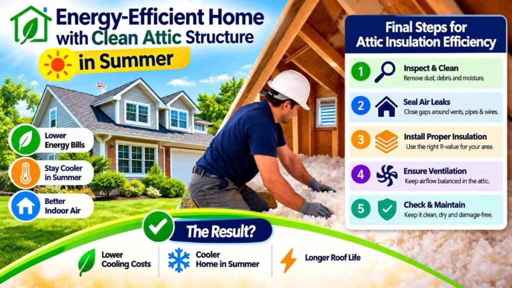 Energy-efficient house demonstrating long-term benefits of a balanced attic insulation cost.